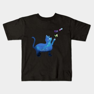 Space Cat and Butterfly Kids T-Shirt